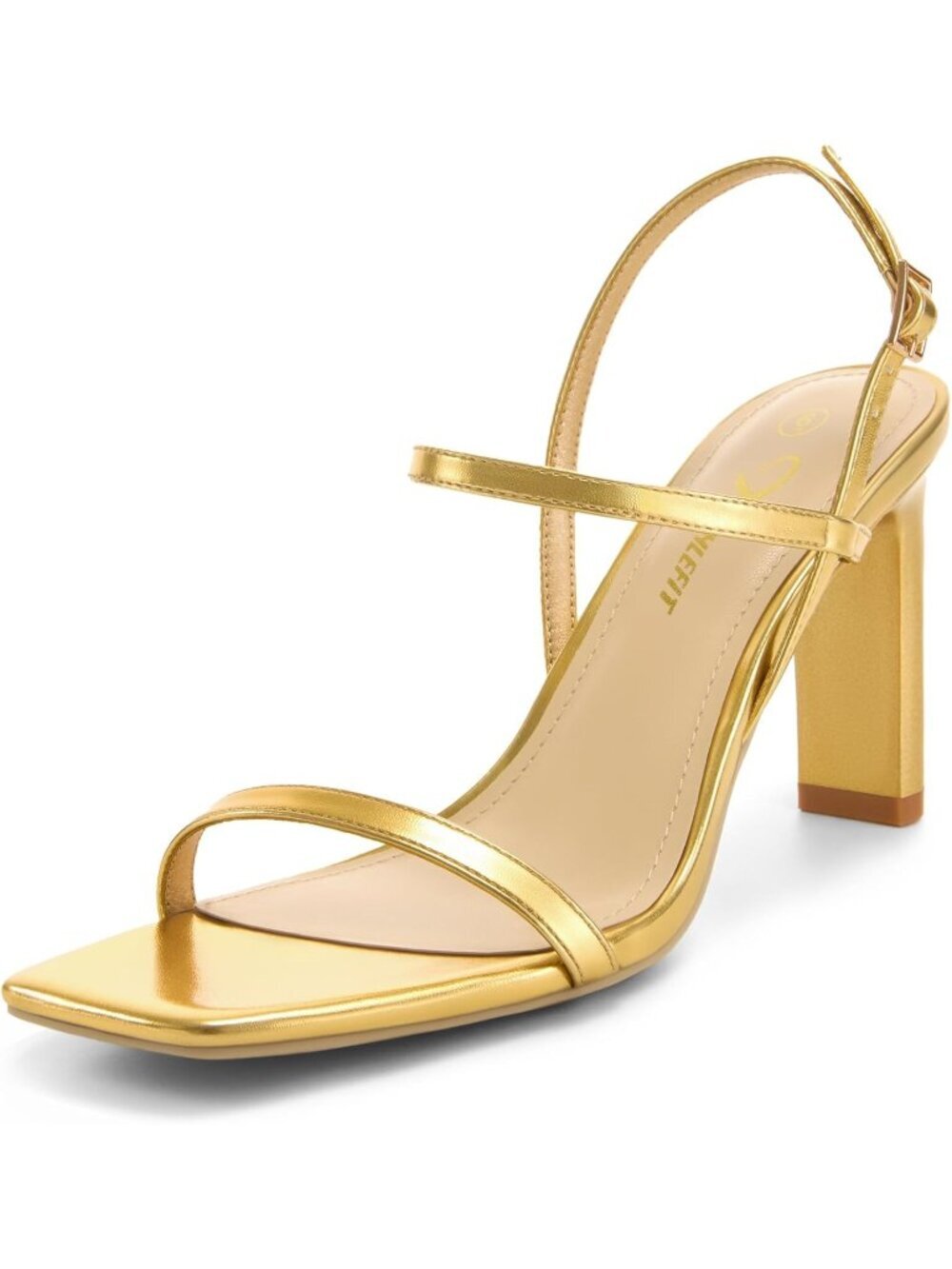 Women's Gold Square Open Toe Heeled Sandals Ankle Strap High Heels Party Shoes
